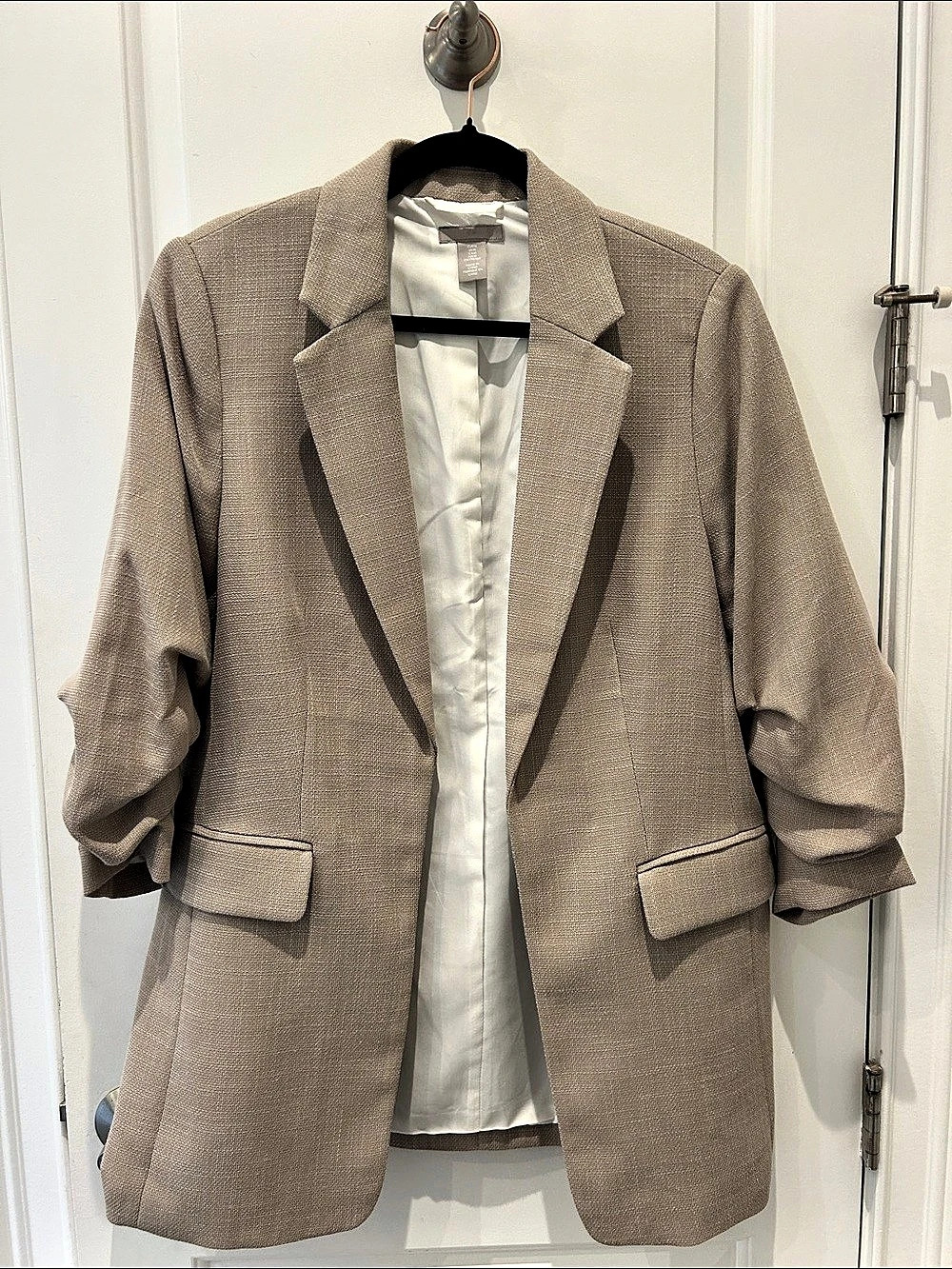 H&Medium Gathered-Sleeve Blazer Textured Brown Size Medium